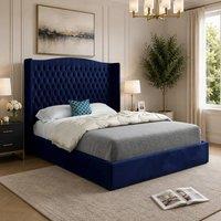 Casani Rotherwick Winged Upholstered Blue Soft Velvet Designer Bed Frame | Size: Super King