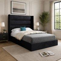 Casani Ramsey Straight Winged Black Soft Velvet Designer Bed Frame | Size: Small Double