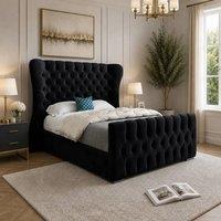 Casani Rendlesham Wide Curved Winged Black Soft Velvet Designer Bed Frame | Size: Small Double