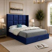 Casani Riversdale Straight Winged Blue Soft Velvet Designer Bed Frame | Size: Super King