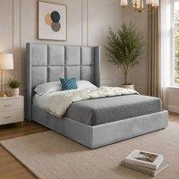 Casani Riversdale Straight Winged Grey Soft Velvet Designer Bed Frame | Size: Double