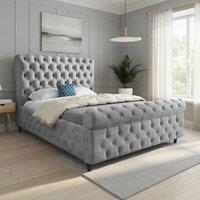 Casani Stenton Sleigh Upholstered Grey Soft Velvet Designer Bed Frame | Size: Super King