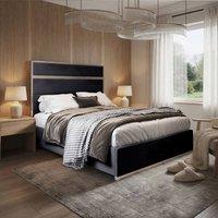 Casani Flookburgh Upholstered Soft Velvet Black Metal Designer Bed Frame | Size: Double