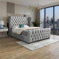 Casani Horsham Straight Upholstered Grey Soft Velvet Designer Bed Frame | Size: Small Double