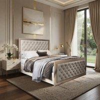 Casani Launceston Upholstered Soft Velvet Beige Metal Designer Bed Frame in Cream | Size: Super King