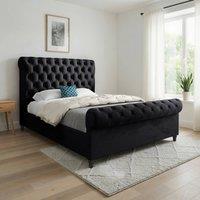 Casani Stourpaine Sleigh Upholstered Black Soft Velvet Designer Bed Frame | Size: Small Single