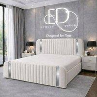 Stratus Interiors Aura Rounded Panel Bed Frame with Elegant Gold Accents-Ottoman Storage in White | Size: Single