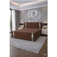 Stratus Interiors Aura Rounded Panel Bed Frame with Elegant Sliver Accents - Non Storage in Brown | Size: Single