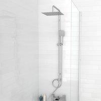 Nes Home Modern Exposed Sqaure Shower Mixer Handset & Riser Rail Kit Chrome in Metallic Silver