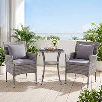 Costway 3PCS Garden Wicker Bistro Set Conversation Furniture Set w/ Cushions in Grey