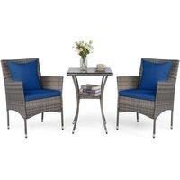 Costway 3PCS Garden Wicker Bistro Set Conversation Furniture Set w/ Cushions