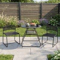 Gymax 3 PCS PE Rattan Bistro Set 2-Tier Coffee Table 2 Stackable Chairs Set in Black