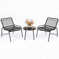 Gymax 3 PCS Wicker Patio Conversation Bistro Set Rattan Chairs Side Table in Black