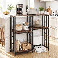 Gymax Kitchen Storage Unit 4 Shelves Oven & Microwave Stand Baking Rack in Brown