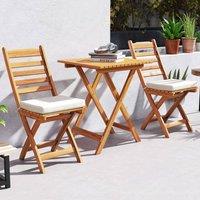 Costway 3 PCS Acacia Wood Bistro Set Folding Patio Chairs & Table Set in Natural