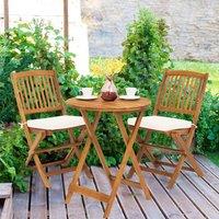 Costway 3PCS Patio Folding Bistro Set Outdoor Acacia Wood Chair & Table Set in Natural