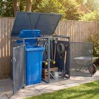 Costway Metal Trash Can Storage Shed for 2 Bins Utility Storage Organizer in Grey