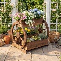 Costway Rustic Wood Wagon Planter 2-tier Raised Garden Bed w/3 Growing Boxes in Brown