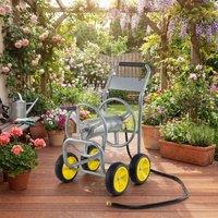 Costway Garden Hose Reel Cart 4-Wheel Powder-Coated Metal Water Hose Organizer in Silver