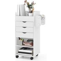 Gymax Rolling File Storage Cart Craft Utility Cart With Dowel Rods 3 Drawers in White