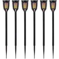 VOGREX 6 Pack Solar LED Torch Stake Lights Flickering Flame Outdoor in Black