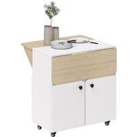 VOGREX Folding Dining Table, Rolling Drop Leaf Table with Hidden Shelf in White | Size: 100 cm x 80 cm