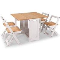 VOGREX Butterfly Drop Leaf Dining Table & 4 Chairs White Wax Santos