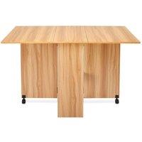 VOGREX Folding Dining Table Drop Leaf Rolling with Drawer in Natural