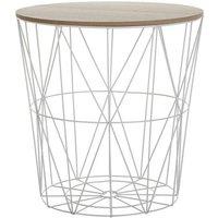 VOGREX Small White Metal Wire Side Table w/ Wooden Top Modern Storage Basket