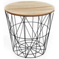 VOGREX Small Black Metal Wire Side Table w/ Wooden Top Modern Storage Basket