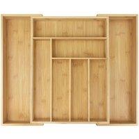 VOGREX Bamboo Expandable Cutlery Tray Drawer Insert for Kitchen in Brown