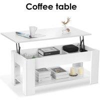Nordara White Lift Top Wooden Coffee Table Storage Shelf Home | Size: 120 cm x 70 cm