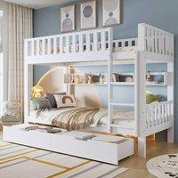 okwish 3ft Single Bunk Bed with Drawers & Shelves White