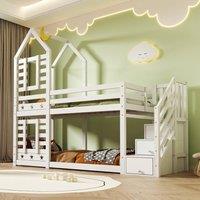 okwish 3ft Single Bunk Bed with Stair Storage in White