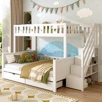 okwish Single Over Double Bunk Bed with Storage Stairs in White