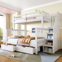 okwish Bunk Bed with Storage Stairs & Drawers White | Size: Single