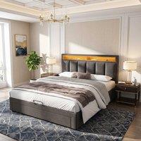 okwish 4ft6 Double Upholstered Bed with LED Headboard Grey