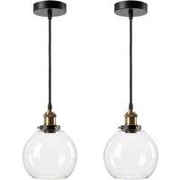 Emitto 2PCS Ceiling Pendant Light Industrial Glass LampShade Adjustable Cable in Black