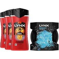 Lynx Men's 3x Sunset Fresh Body Wash 225ml with Manwasher 2-Sided Shower Tool in Red