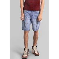 Enorsia Men's Sky Blue Denim Cargo Shorts in Bright Blue | Size: 32