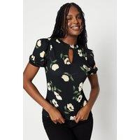 Dorothy Perkins Women's Keyhole Neck With Puff Sleeve Top in Floral | Size: Small