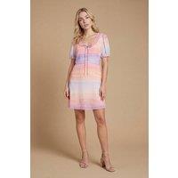 Dorothy Perkins Women's DP Luxe Gathered Neckline Tie Front Puff Sleeve Mini Dress | Size: 14