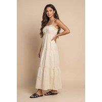 Urban Bliss Women's Ruched Tiered Maxi Dress in Cream | Size: 16