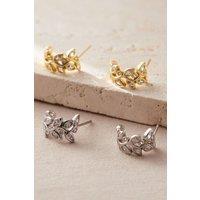 Mia Gioielli Women's Sterling Silver CZ Olive Leaf Half Hoop Studs in Gold