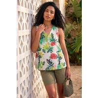 Roman Women's Leaf Print Pleat V-Neck Vest Top in Green | Size: 20