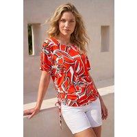 Roman Women's Printed Ruched Top in Orange | Size: 10