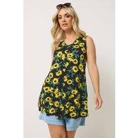 Yours Women's Sunflower Pleat Front Vest Top in Black | Size: 14