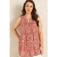 Evans Women's Printed Pintuck Sleeveless Vest in Burnt Orange | Size: 16