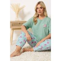 Yours Women's Short Sleeve Pyjama Set in Pale Green | Size: 30-32