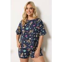 Yours Women's Short Sleeve Pyjama Set in Dark Navy | Size: 30-32